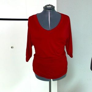 Ruche-detail Dolman Sleeve V-Neck Fitted Tee